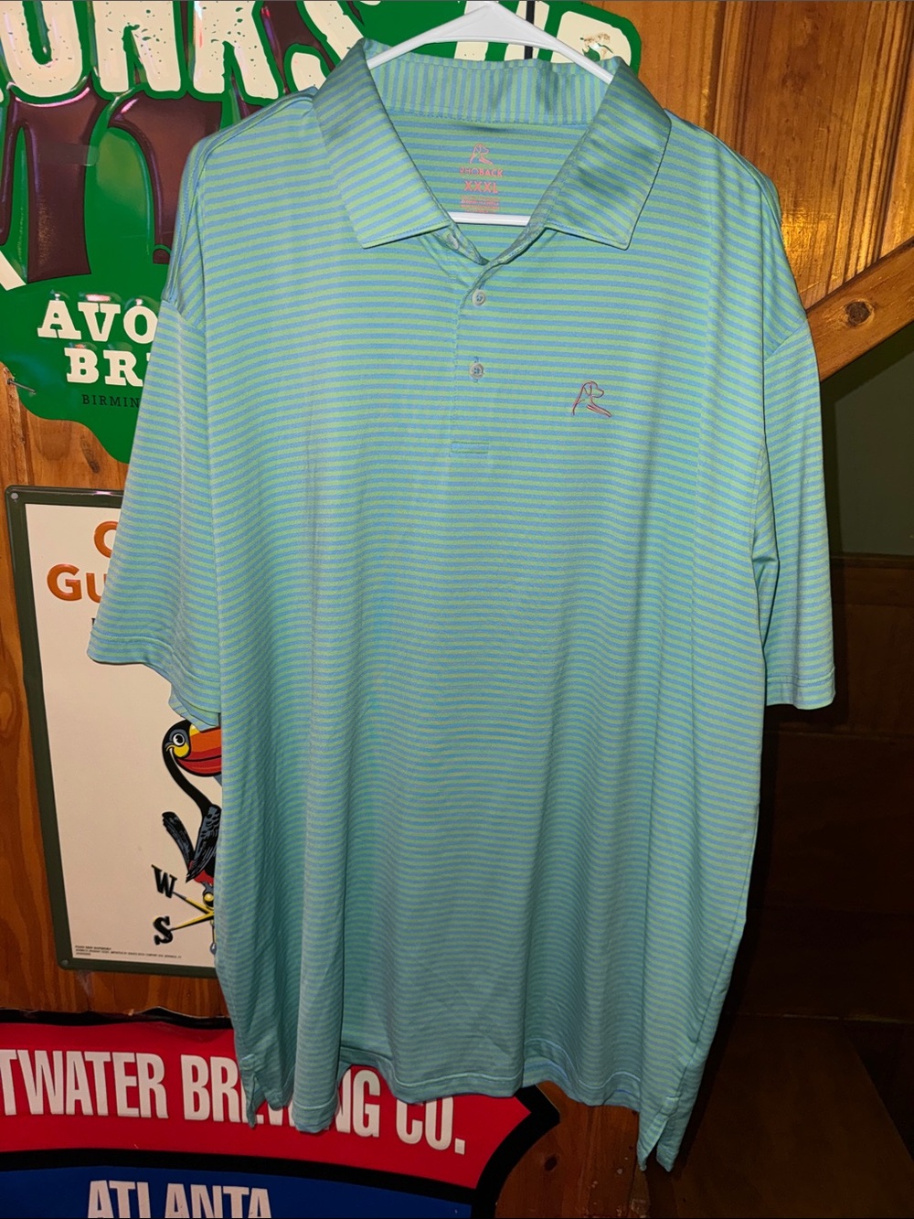 Rhoback Light Aqua & Mint Striped Performance Polo 3XL
